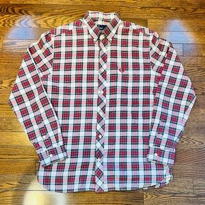 Fred Perry Men’s Medium Plaid Button Down Shirt 100% Cotton Tartan